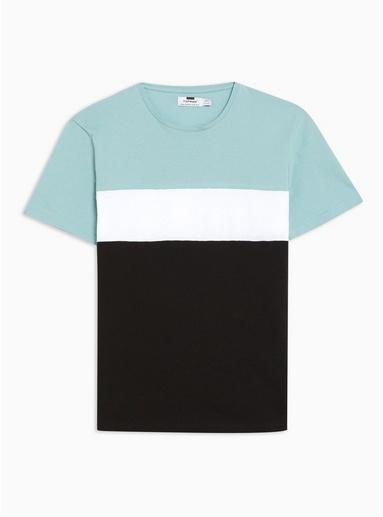 Topman Mens Black And Blue Panel T-shirt