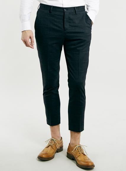 Topman Mens Selected Homme Crop Black Tartan Dress Pants