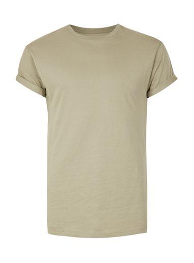 Topman Mens Green Khaki Muscle Fit Roller T-shirt