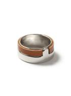 Topman Mens Silver Look And Brown Leather Band Ring*