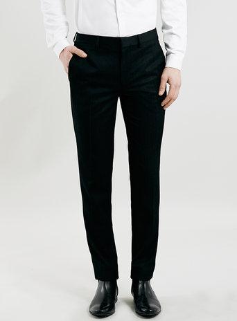 Topman Mens Black Textured Skinny Fit Tux Dress Pants