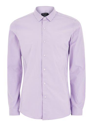 Topman Mens Purple Lilac Textured Muscle Fit Shirt