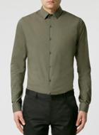 Topman Mens Green Khaki Stretch Long Sleeve Dress Shirt