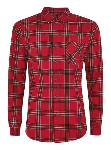 Topman Mens Red Tartan Muscle Long Sleeve Shirt