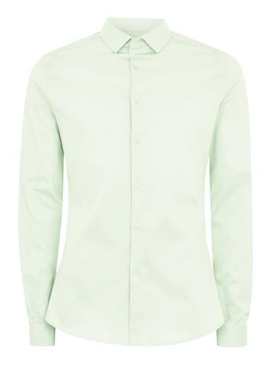 Topman Mens Yellow Mint Premium Satin Stretch Long Sleeve Shirt