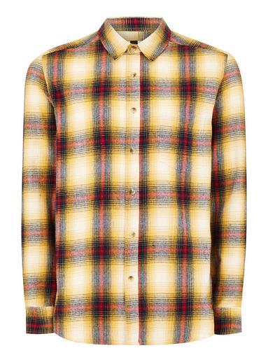 Topman Mens Wash Yellow Check Long Sleeve Shirt