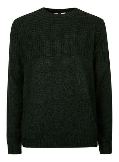 Topman Mens Green Twist Textured Yoke Sweater