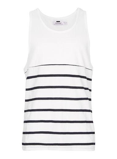 Topman Mens Multi Navy And White Breton Stripe Tank Top