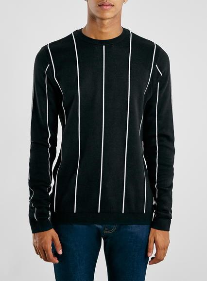 Topman Mens Black Wide Stripe Crew Neck Sweater
