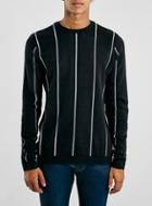 Topman Mens Black Wide Stripe Crew Neck Sweater