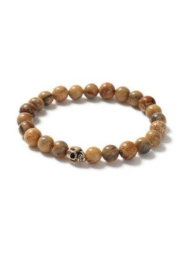 Topman Mens Gold Look And Brown Beaded Skull Bracelet*
