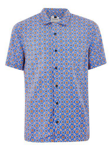 Topman Mens Blue And Orange Geometric Shirt