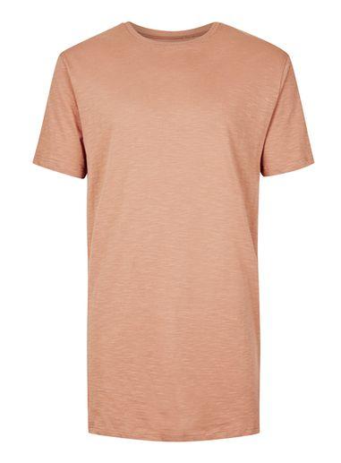 Topman Mens Light Brown Slub Textured Longline T-shirt