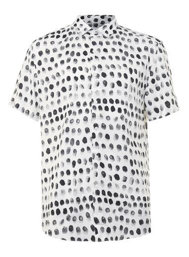 Topman Mens Black And White Print Viscose Short Sleeve Casual Shirt