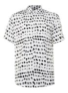 Topman Mens Black And White Print Viscose Short Sleeve Casual Shirt