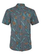 Topman Mens Black Globe Grey And Orange Plant Print Short Sleeve Shirt*
