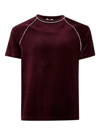 Topman Mens Red Burgundy Velour T-shirt