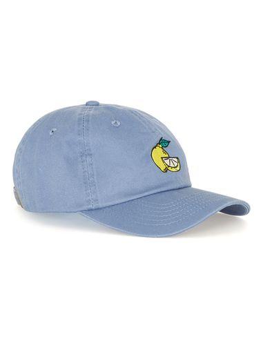 Topman Mens Washed Blue Lemon Motif Curved Peak Cap