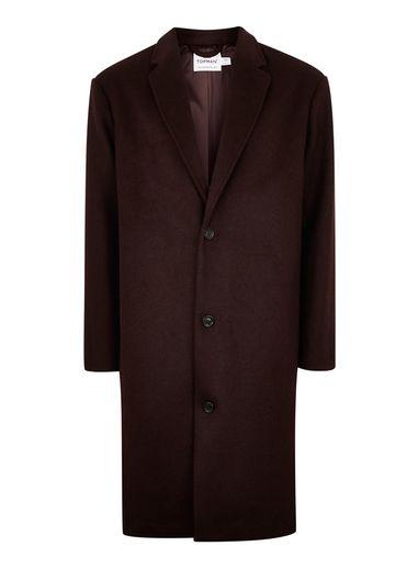 Topman Mens Red Burgundy Oversized Overcoat