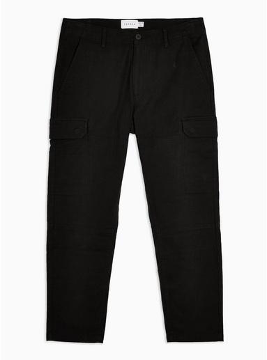 Topman Mens Black Uncuffed Cargo Pants