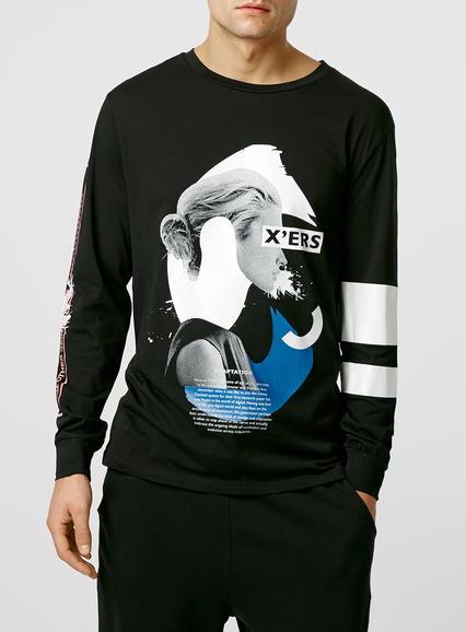 Topman Mens Black 35stvm Bracket Long Sleeve T-shirt