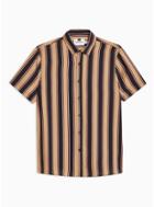 Topman Mens Stone And Black Slim Stripe Oxford Shirt