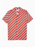 Topman Mens Red Diagonal Stripe Revere Shirt