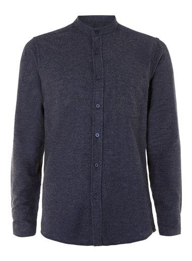Topman Mens Blue Navy Twill Stand Collar Casual Shirt