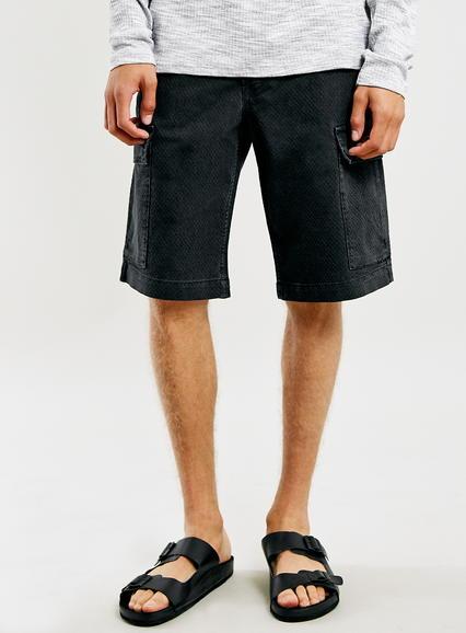 Topman Mens Black Textured Cargo Shorts