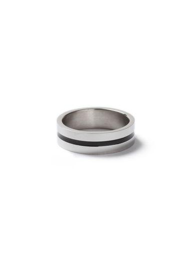 Topman Mens Silver Look Black Line Ring*
