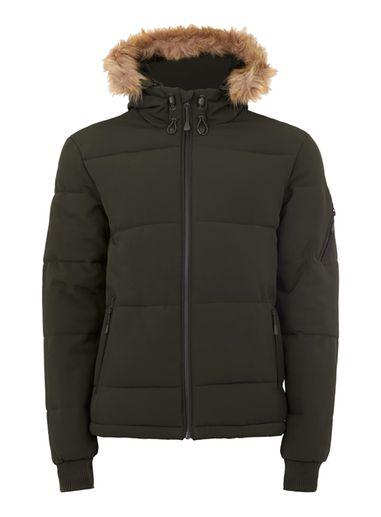 Topman Mens Green Khaki Hooded Puffer Jacket