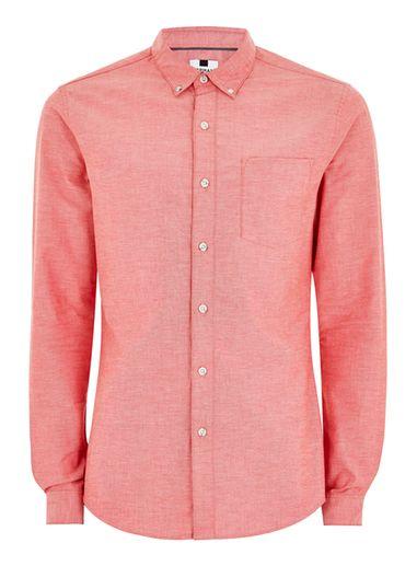 Topman Mens Red And White Muscle Oxford Shirt