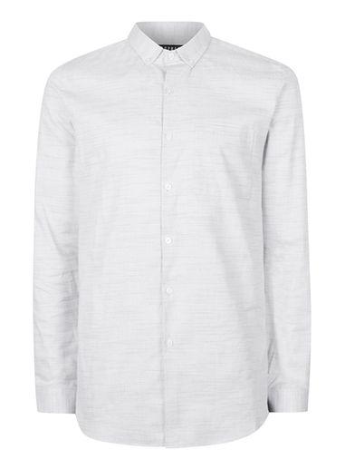 Topman Mens Mid Grey Light Grey Slub Slim Fit Dress Shirt