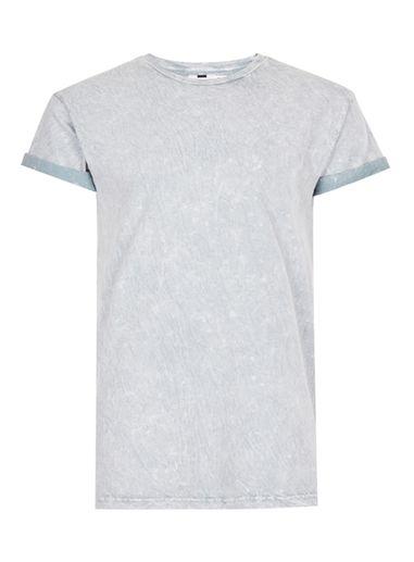 Topman Mens Grey Gray Acid Wash Muscle Fit Roller T-shirt