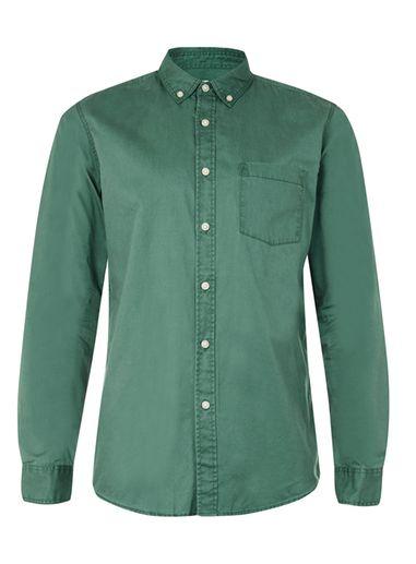 Topman Mens Washed Green Twill Casual Shirt