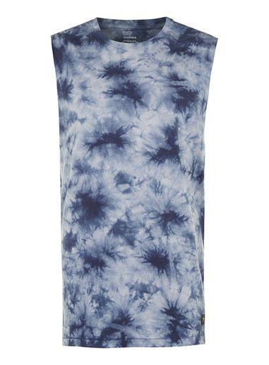 Topman Mens Blue Globe Navy Tie Dye Tank Top*