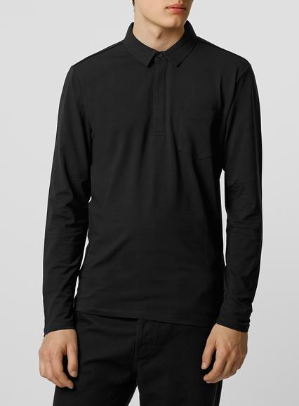 Topman Mens Selected Homme Black Long Sleeve Polo Shirt