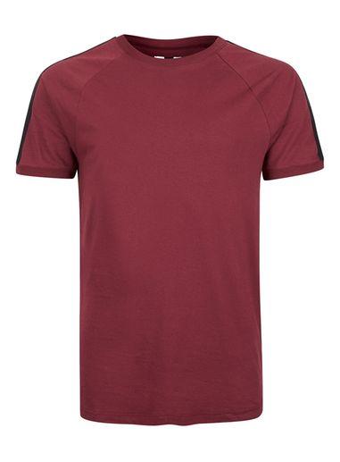 Topman Mens Red Burgundy Taped Raglan T-shirt