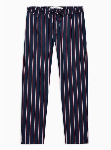 Topman Mens Navy And Red Stripe Stretch Skinny Trousers