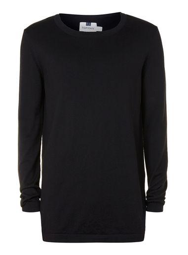 Topman Mens Black Longline Crew Neck Sweater