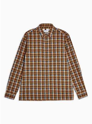 Topman Mens Blue And Brown Check Slim Shirt