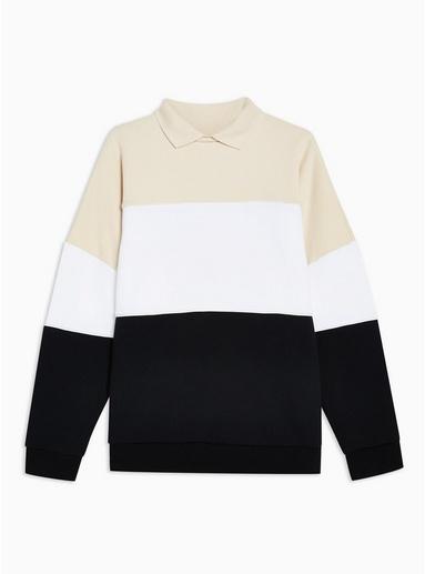 Topman Mens Multi Navy, White, Grey Panelled Rugby Top