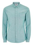 Topman Mens Blue Teal And White Muscle Long Sleeve Oxford Shirt