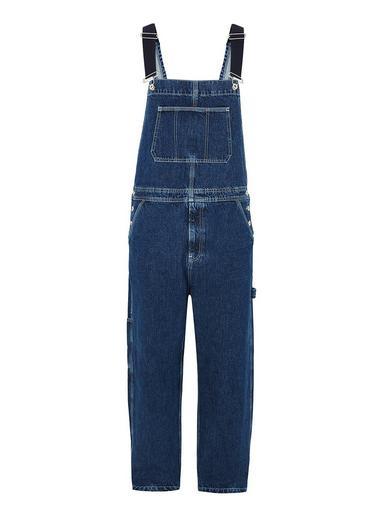 Topman Mens Blue Dark Wash Overalls