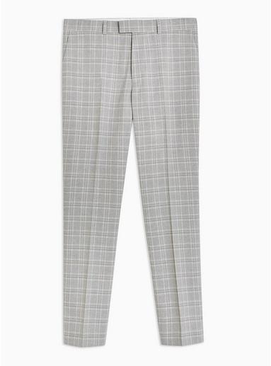 Topman Mens Grey Tailored Fit Check Suit Trousers