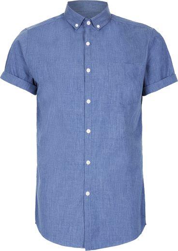 Topman Mens Blue Navy Marl Short Sleeve Dress Shirt