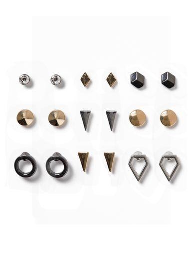 Topman Mens Multi Mixed Metal Stud Earrings 9 Pack*