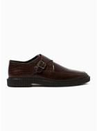 Topman Mens Red Burgundy Leather Milo Monk Shoes