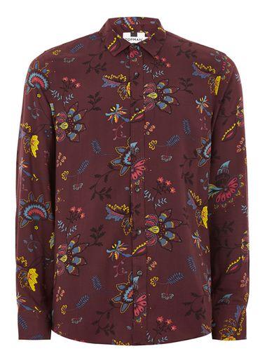 Topman Mens Red Burgundy Floral Shirt
