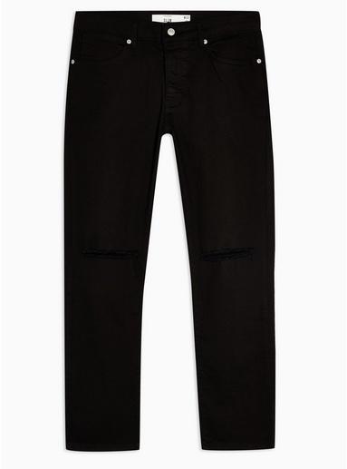 Topman Mens Slim Black Double Knee Ripped Jeans